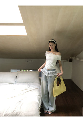 white off-shoulder tee