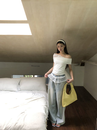 white off-shoulder tee