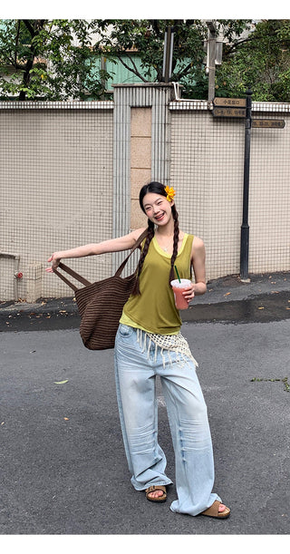 blue wide-leg jeans