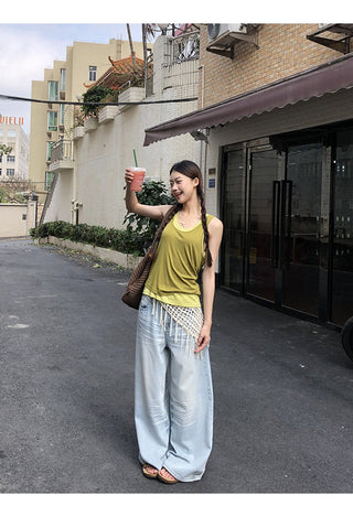 blue wide-leg jeans