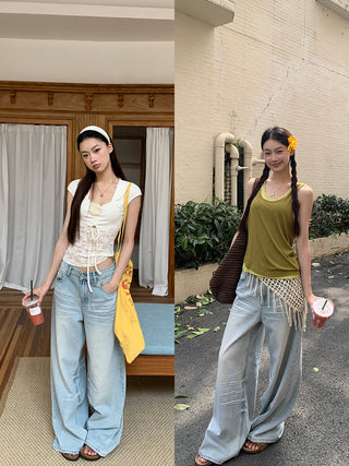 blue wide-leg jeans