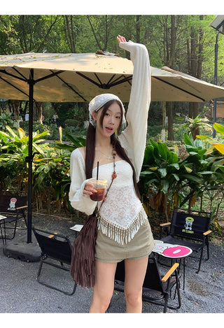 white knitted shirt