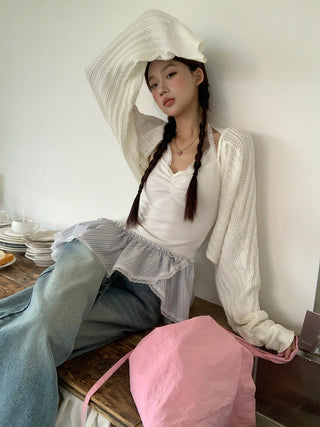 white knitted shirt