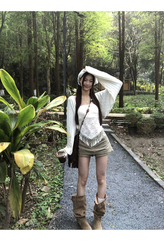 white knitted shirt