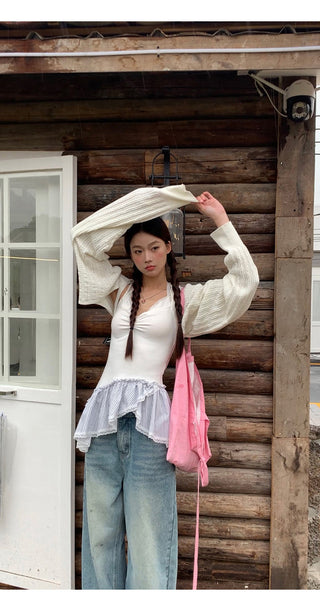 white knitted shirt