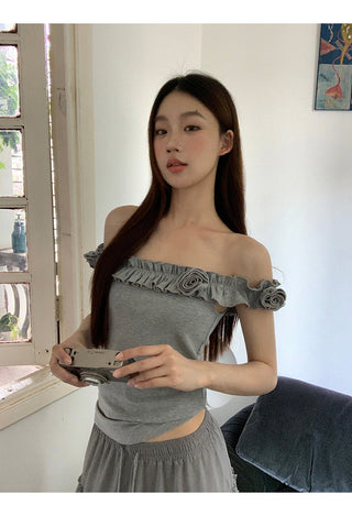 gray off-shoulder tee