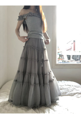 gray off-shoulder tee
