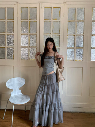 gray off-shoulder tee