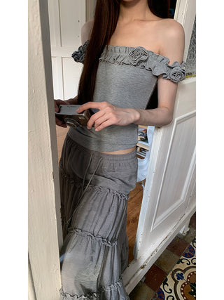gray off-shoulder tee