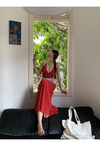 red floral dress