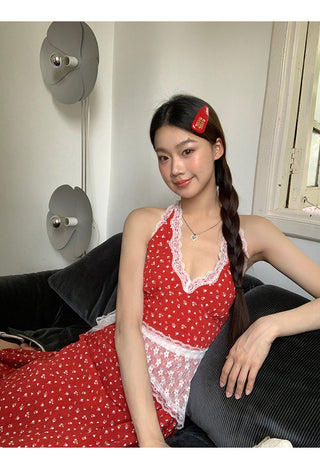 red floral dress