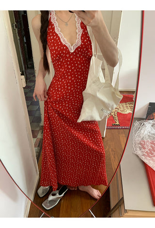 red floral dress