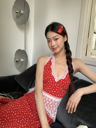 red floral dress
