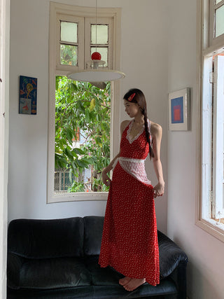 red floral dress