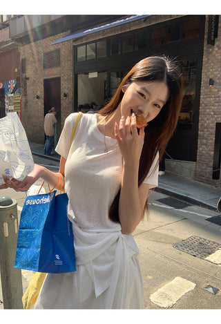 white niche waist top