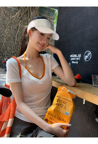 V-neck slim blouse