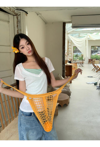 V-neck slim blouse