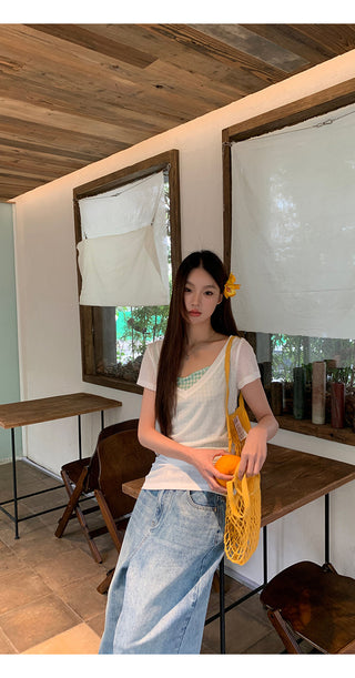 V-neck slim blouse