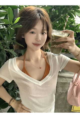 V-neck slim blouse