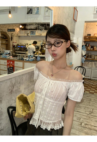 white off-shoulder shirt