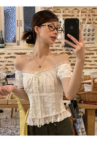 white off-shoulder shirt