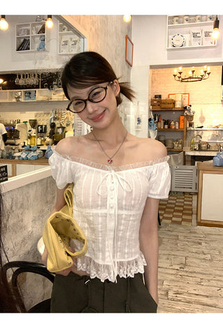 white off-shoulder shirt
