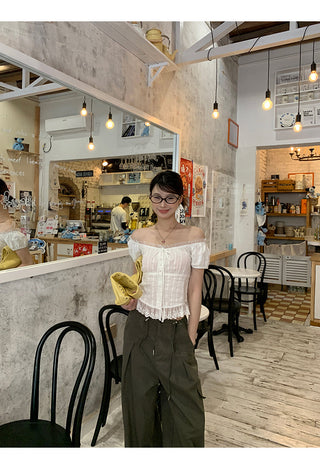 white off-shoulder shirt