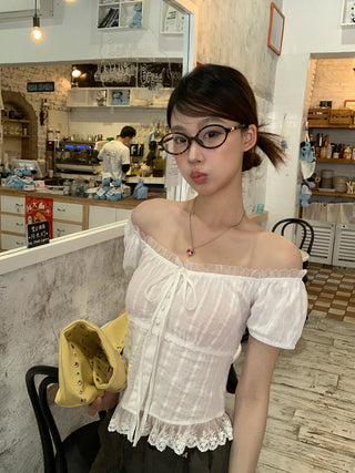 white off-shoulder shirt