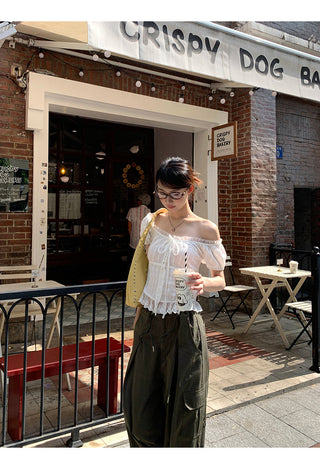 white off-shoulder shirt