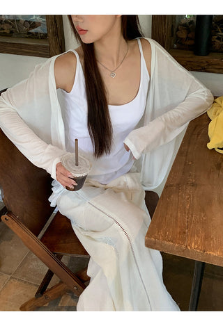 white knit cardigan