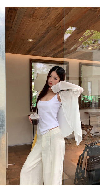 white knit cardigan