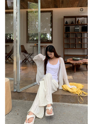 white knit cardigan