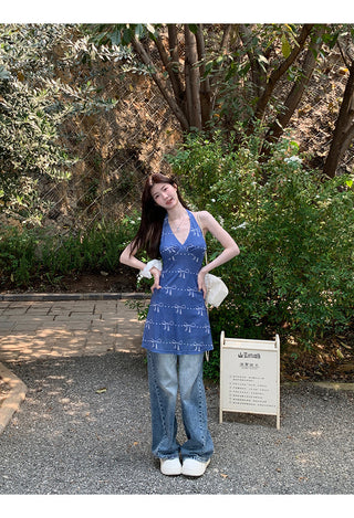 blue halter dress
