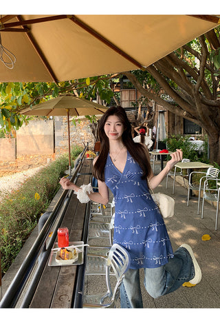 blue halter dress