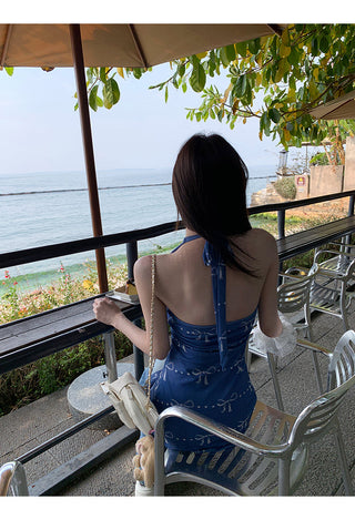 blue halter dress