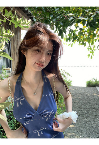 blue halter dress