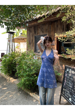 blue halter dress