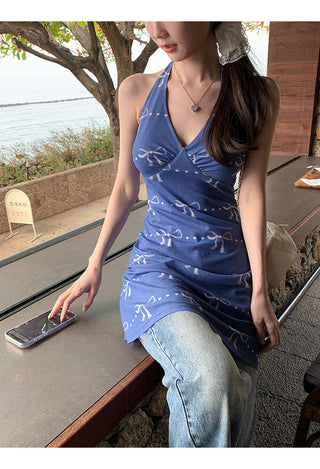 blue halter dress