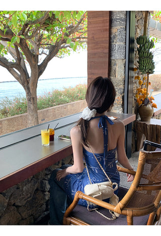 blue halter dress