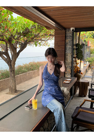 blue halter dress