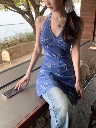 blue halter dress