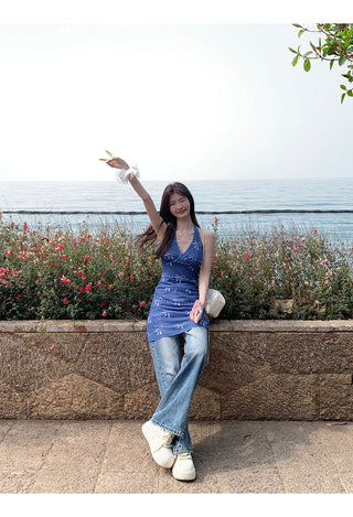 blue halter dress