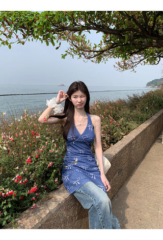 blue halter dress