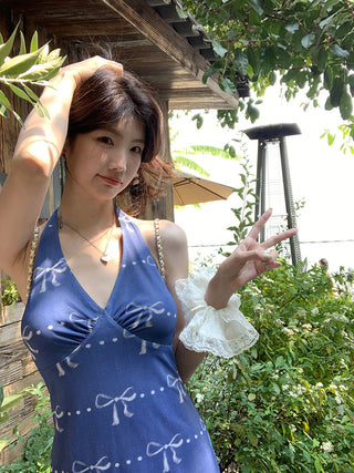 blue halter dress