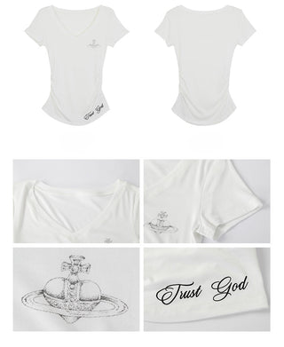 white V-neck top