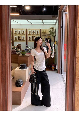 white V-neck top