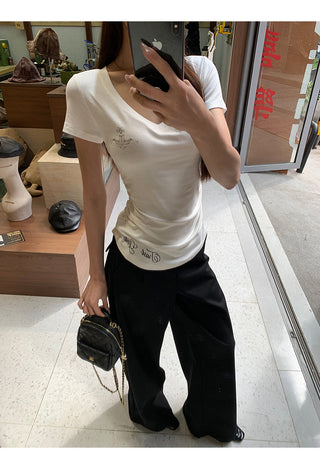 white V-neck top