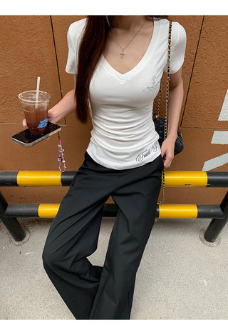 white V-neck top