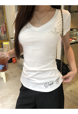 white V-neck top