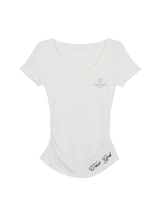 white V-neck top